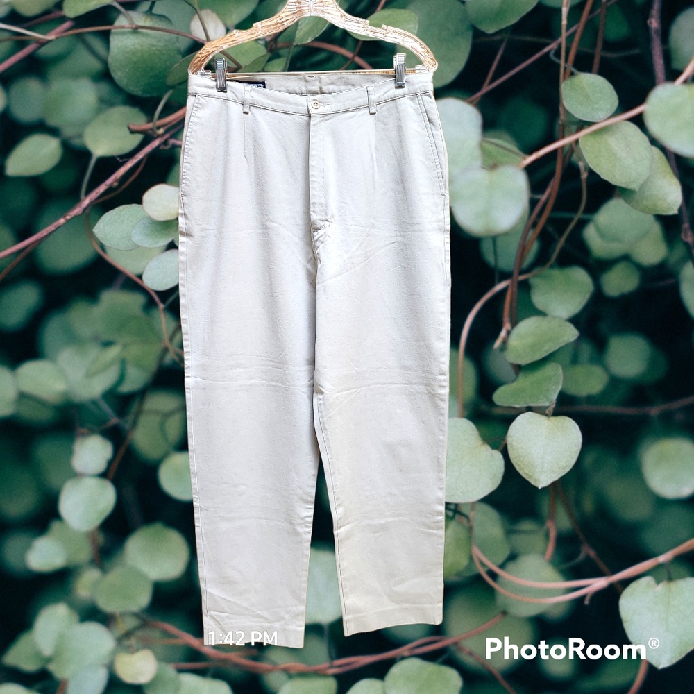 LAND'S END Classic Chino Pants Hi Rise Straight Leg Ivory Color Relaxed …